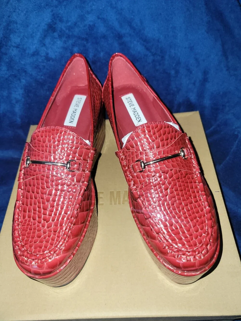 Steve Madden Red Croc-Embossed Slip-On Loafers